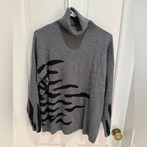 REPEAT cashmere Silver Edition Gray & Black Zebra Turtleneck Sweater